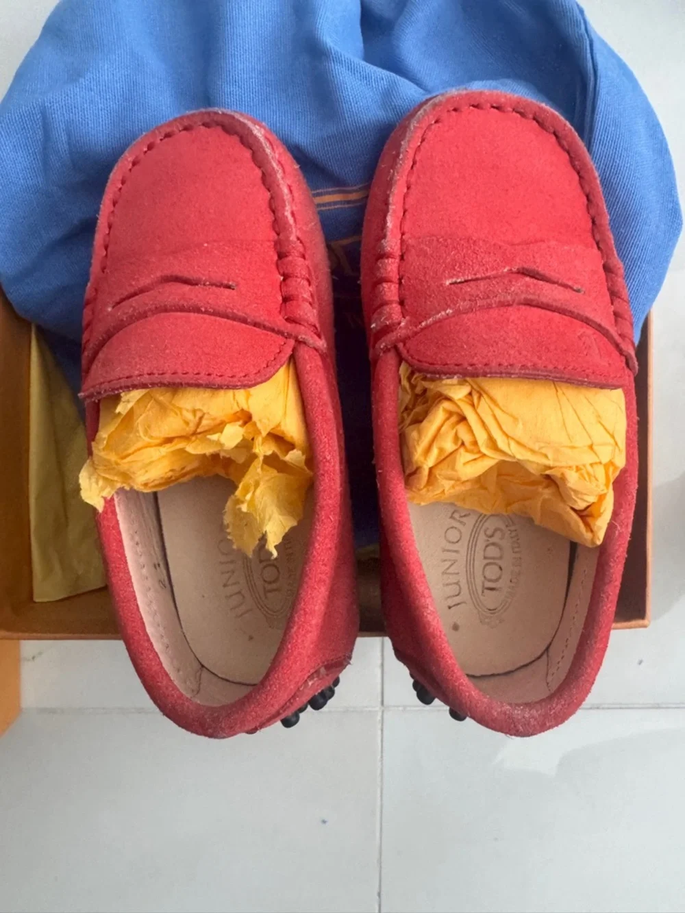 Tod's Kids Red Suede Moccasins